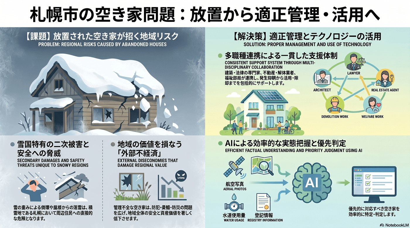 空き家の増加と適正管理の要約インフォグラフィック