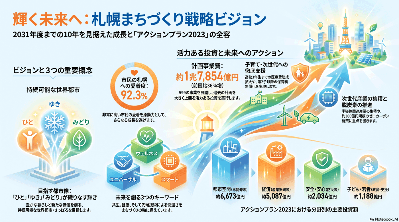 第2次札幌市まちづくり戦略ビジョン（最上位の指針）の要約インフォグラフィック
