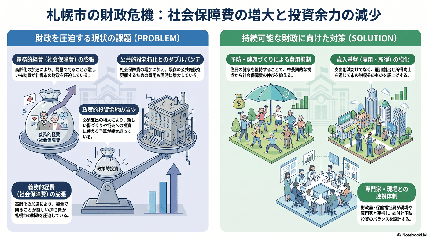 社会保障費（扶助費）の増加の要約インフォグラフィック