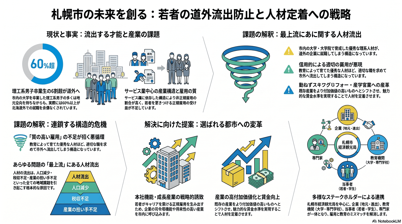 若者の道外流出と人材定着の要約インフォグラフィック