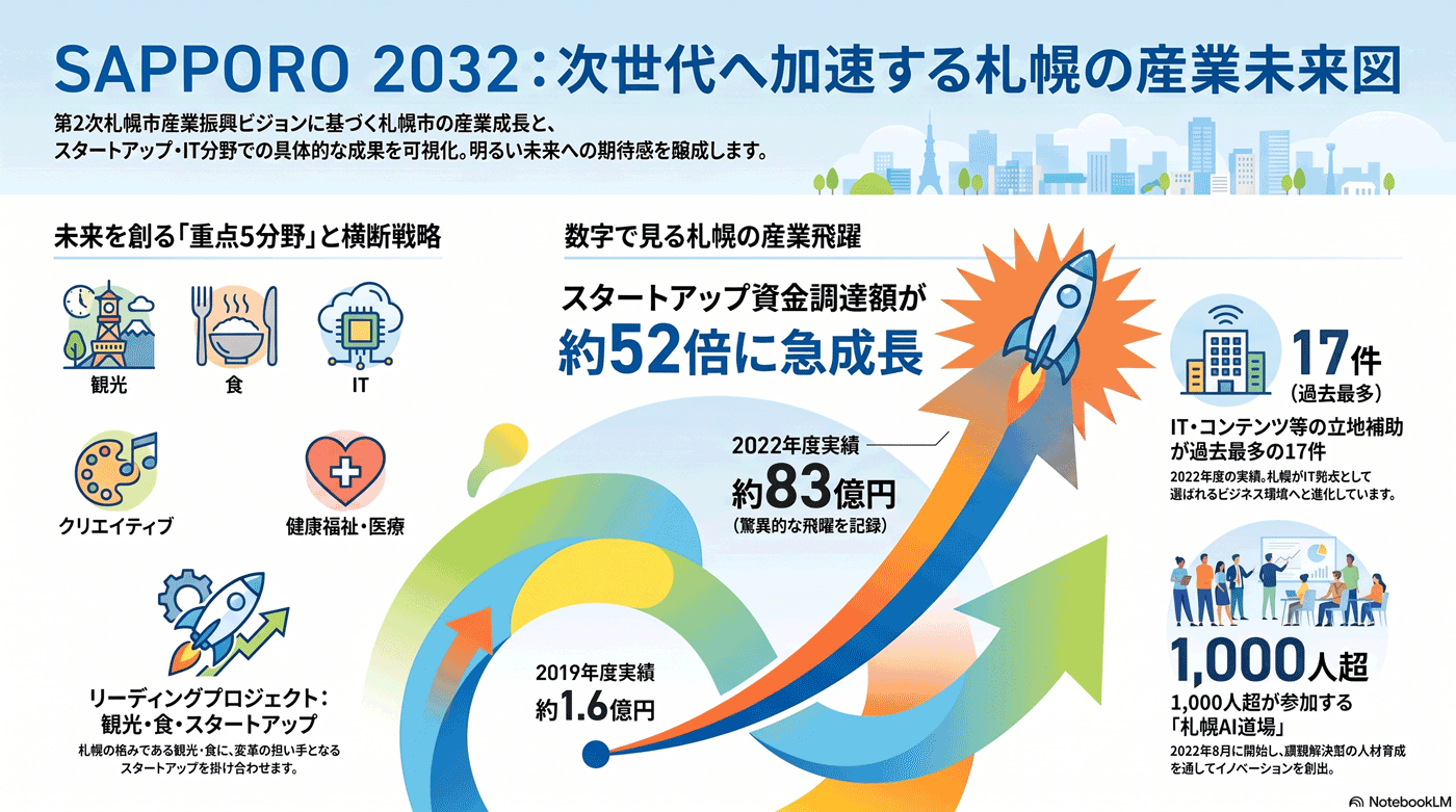 第2次札幌市産業振興ビジョン(産業政策の指針)の要約インフォグラフィック