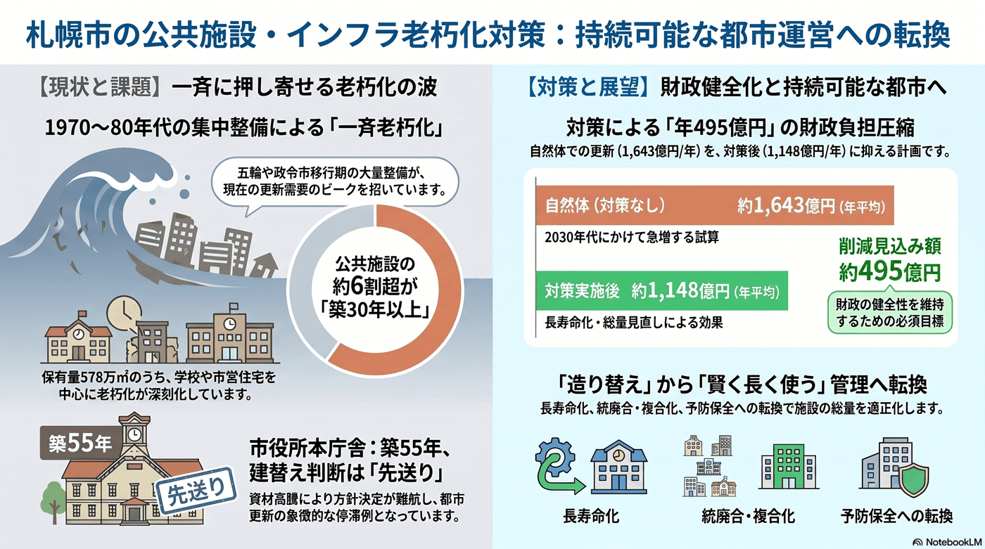 公共施設・インフラの更新需要の本格化の要約インフォグラフィック