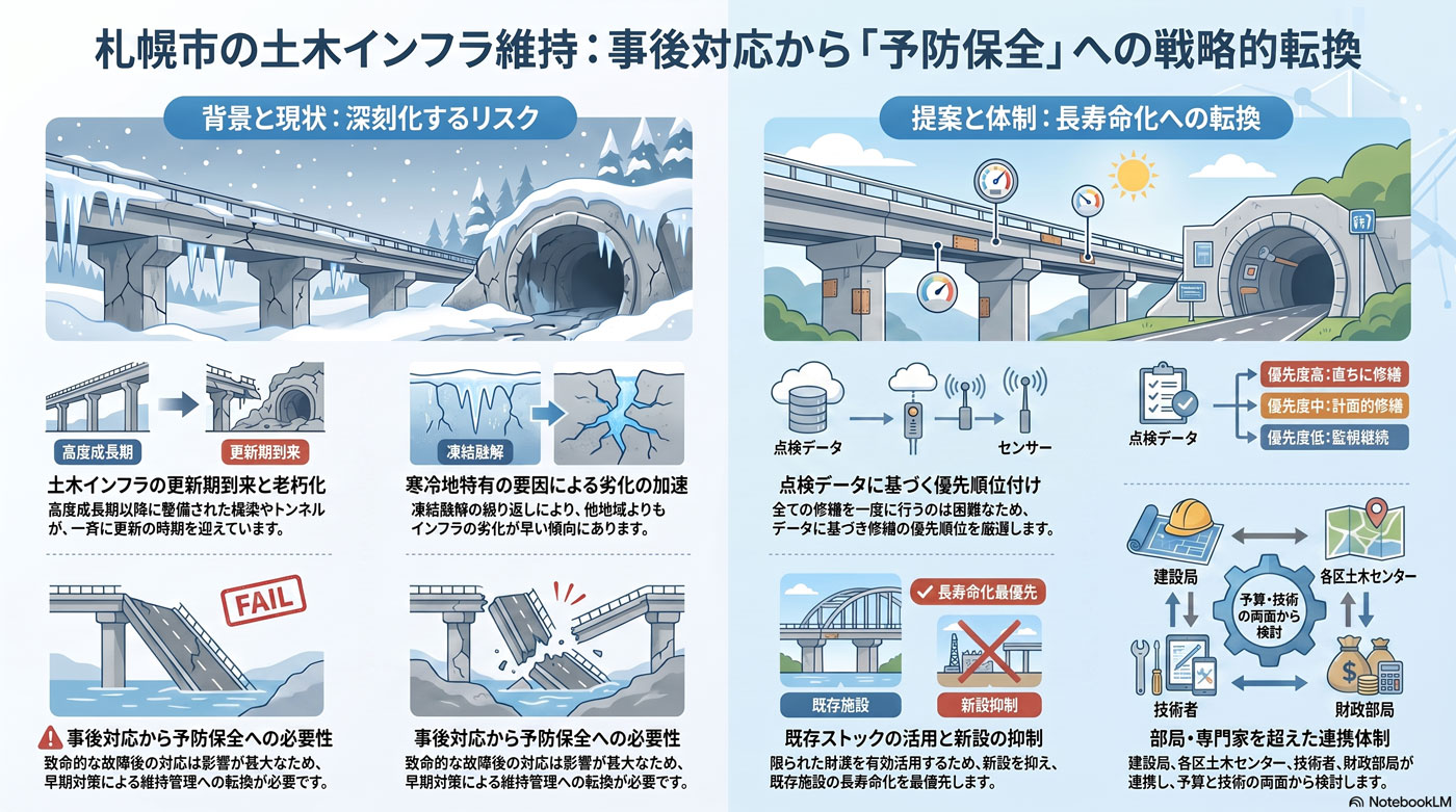 橋梁・トンネル等の土木インフラ維持の要約インフォグラフィック