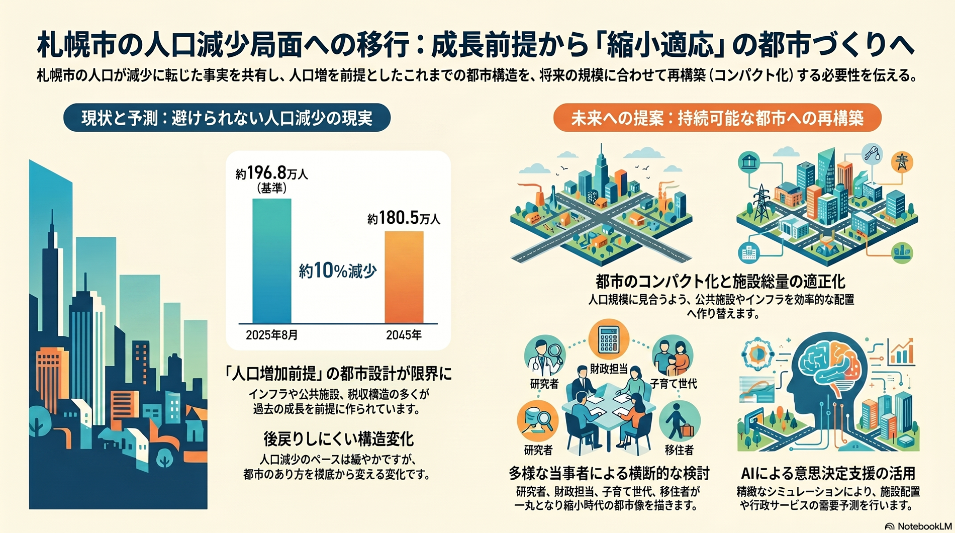 人口減少局面への移行の要約インフォグラフィック