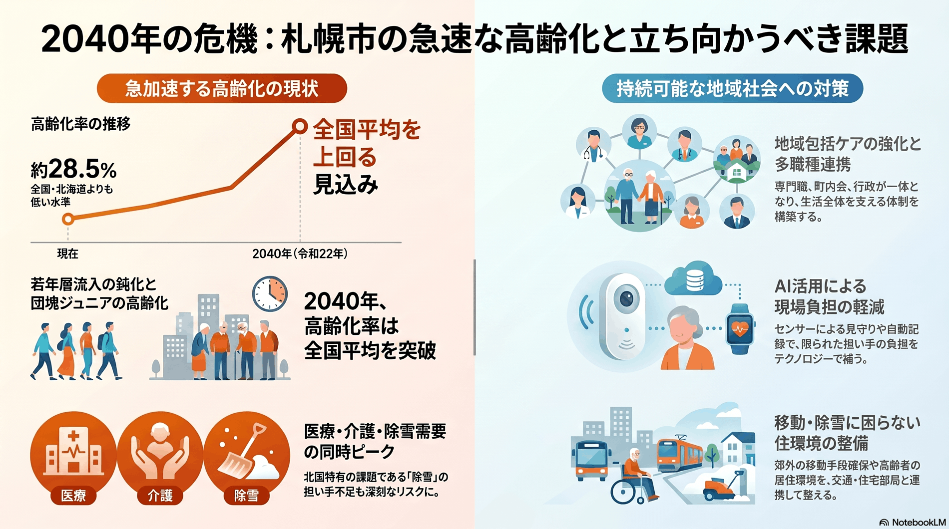 高齢化の進行の要約インフォグラフィック