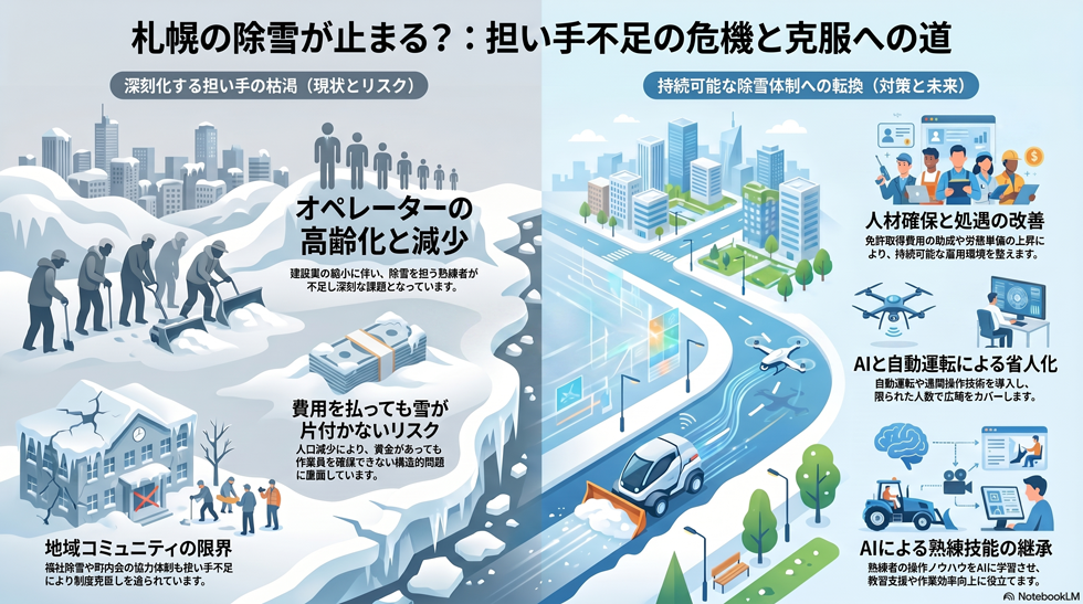 除雪オペレーター・地域の担い手不足の要約インフォグラフィック