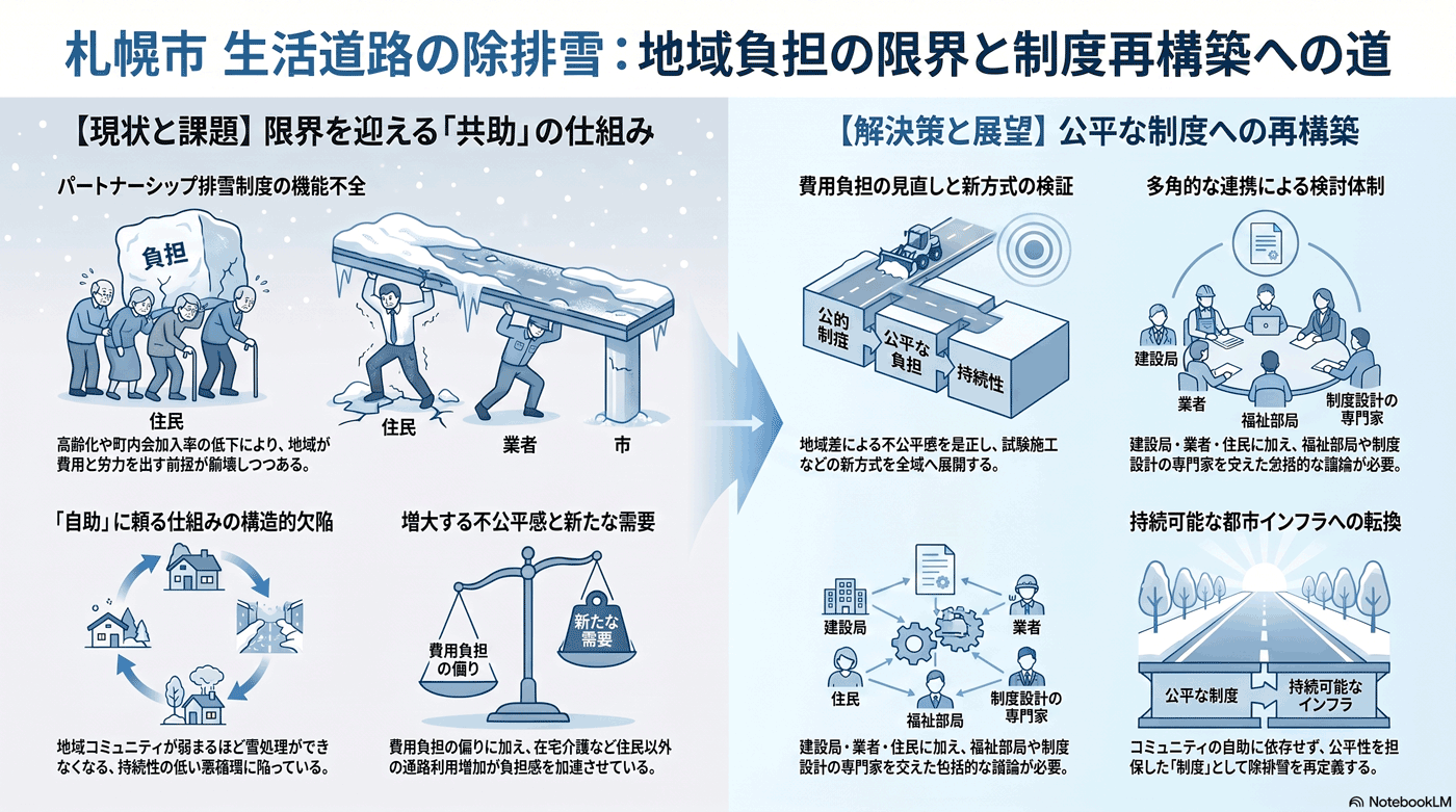 生活道路の除排雪と地域負担の不公平感の要約インフォグラフィック