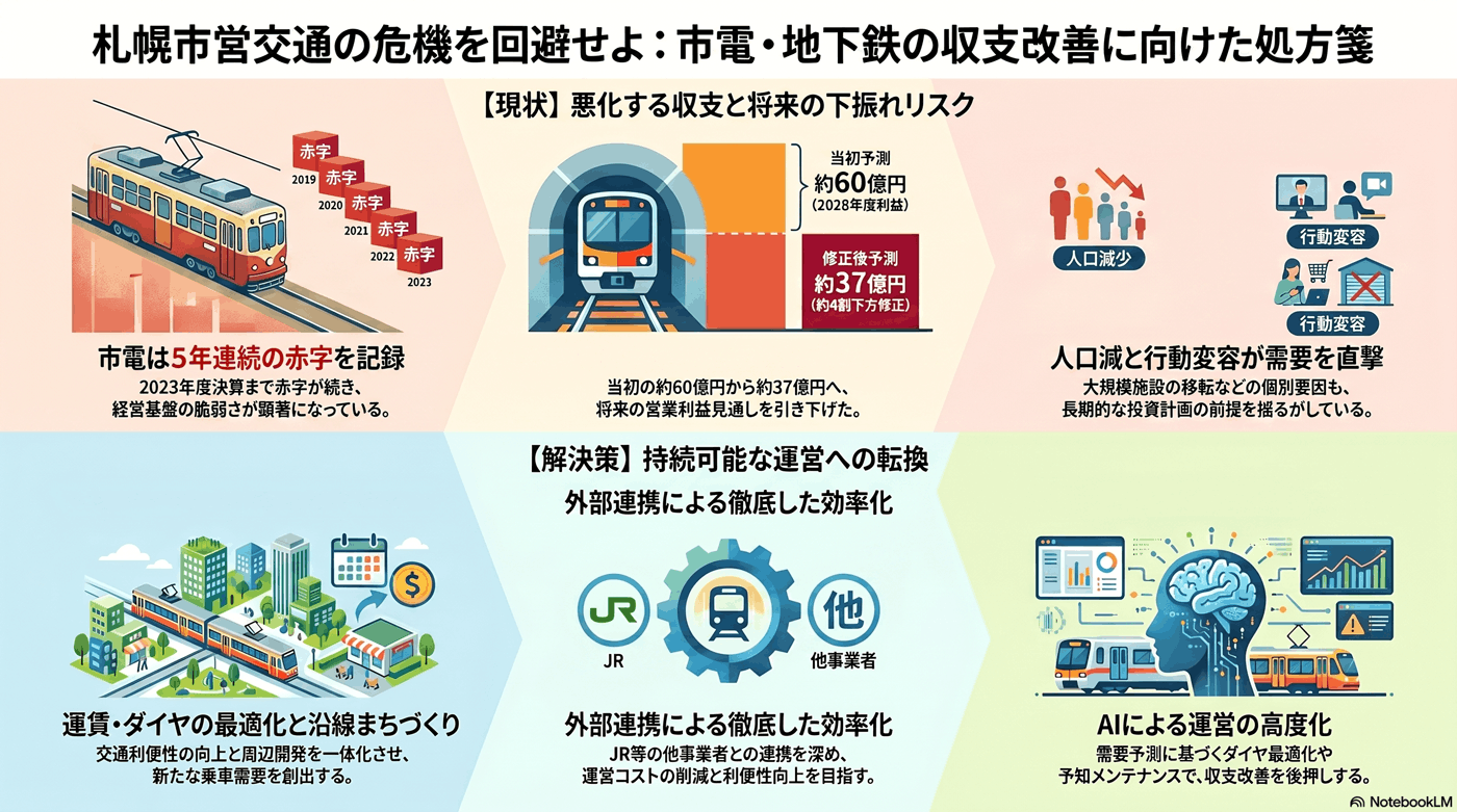 市電・地下鉄の収支悪化リスクの要約インフォグラフィック