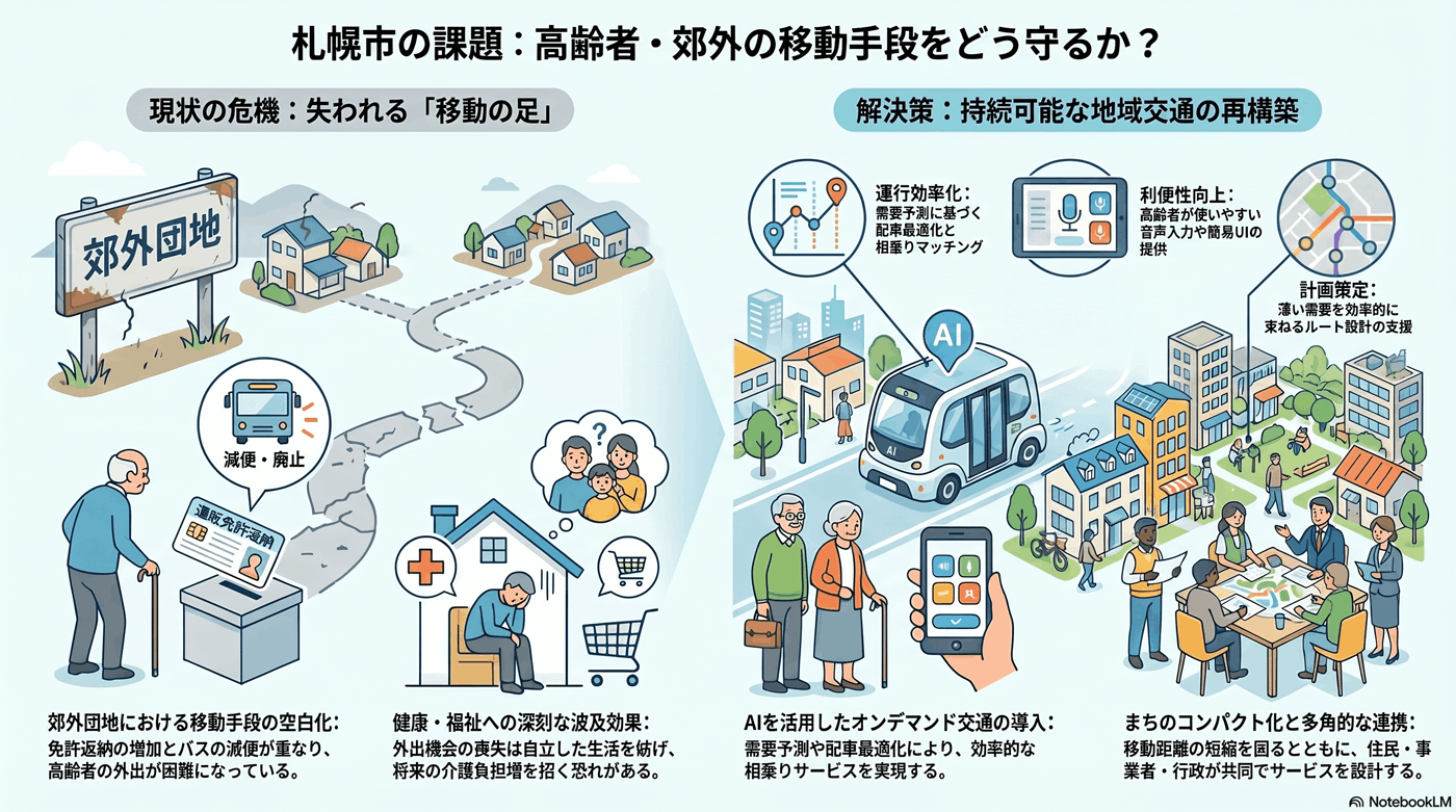 高齢者・郊外の移動手段の確保の要約インフォグラフィック